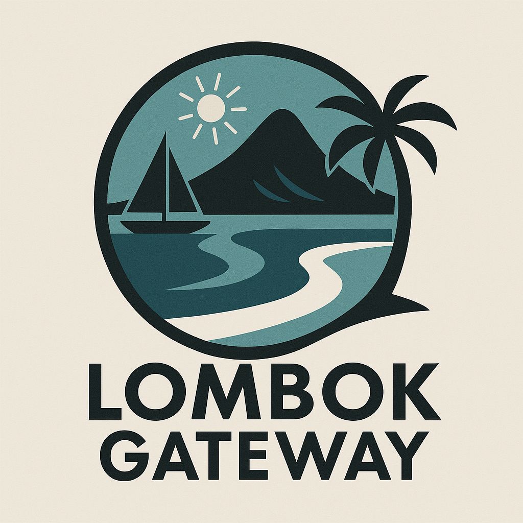 Logo Lombok gateway, lingkaran biru dengan inisial LW putih, desain modern minimalis
