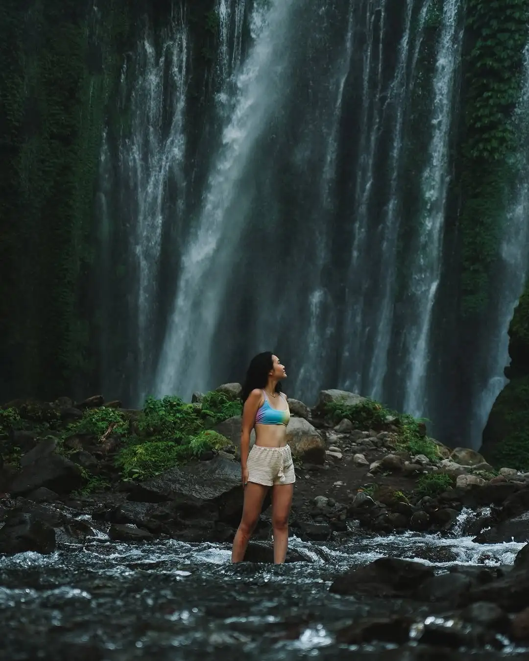 The towering Sendang Gile Waterfall